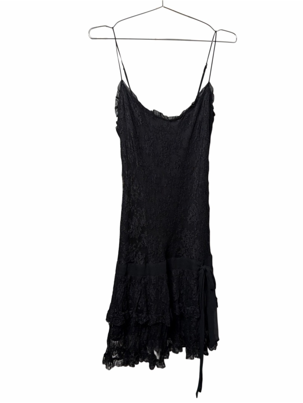 90s Bestsey Johnson Black Lace Slip Dress with Silk Tie Detail 6
